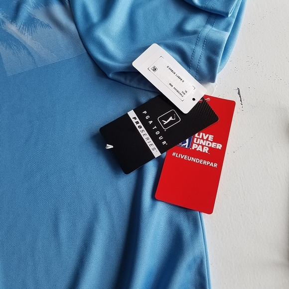 NWT PGA Tour PRO Series Golf Shirt Size XL Blue Palm Tree Print - Picture 7 of 9
